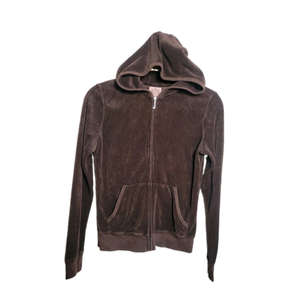 Juicy Couture Chocolate Brown Velour Zip Up Hoodie Y2K Size Large (34)